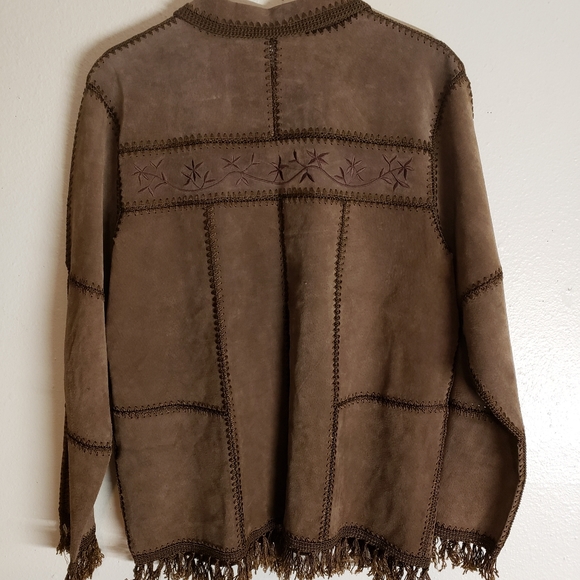 Dress Barn Brown Leather Embroidered Light Top - Picture 3 of 6